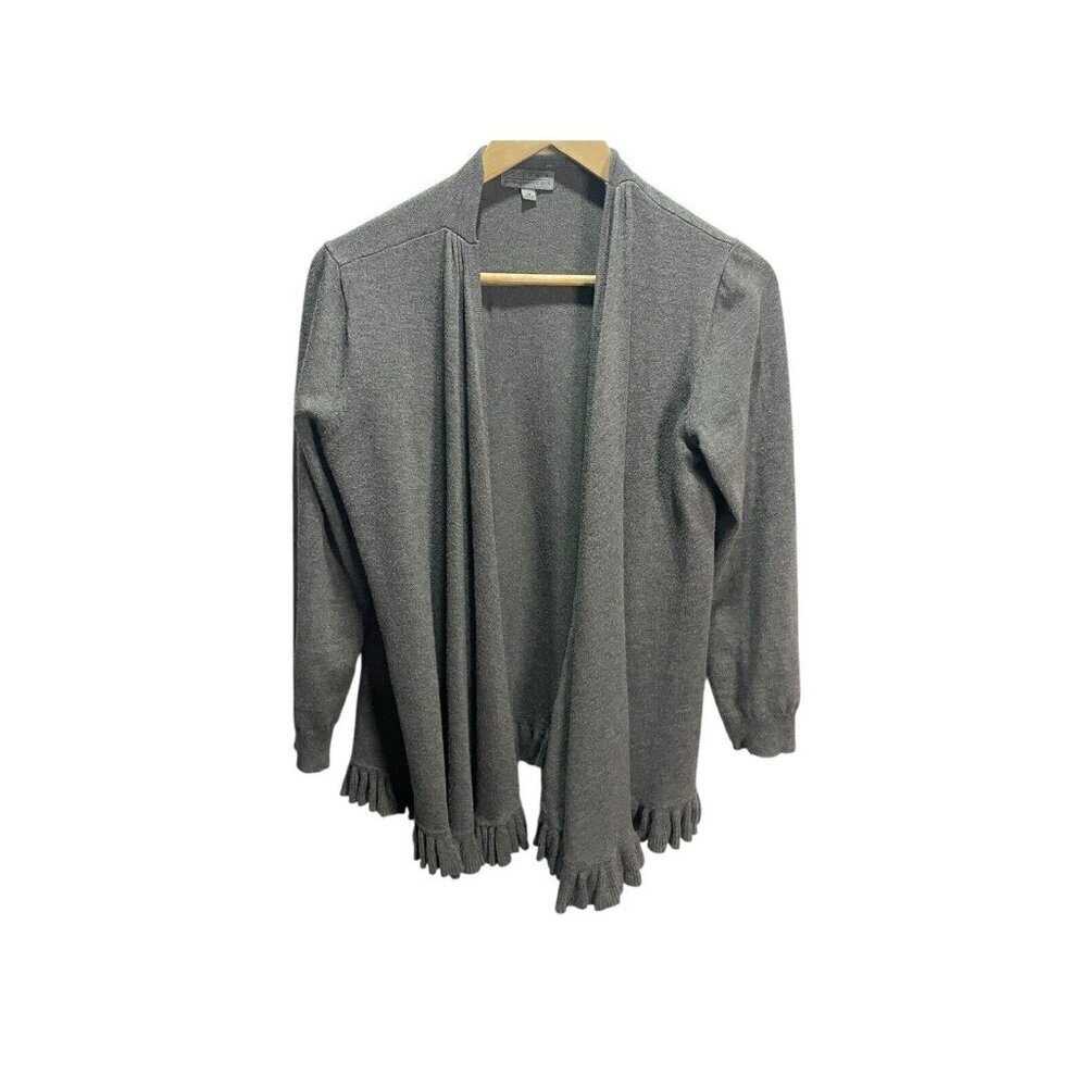 Joseph‎ A Solid Gray Ruffle Accent Open Front Cardigan Size M